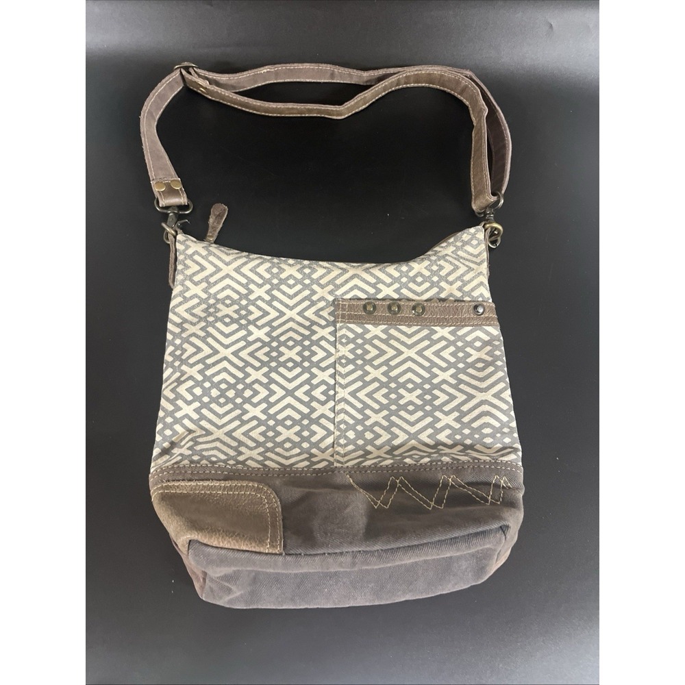MYRA Leather Canvas Crossbody Shoulder Bag‎ Paris Theme EUC